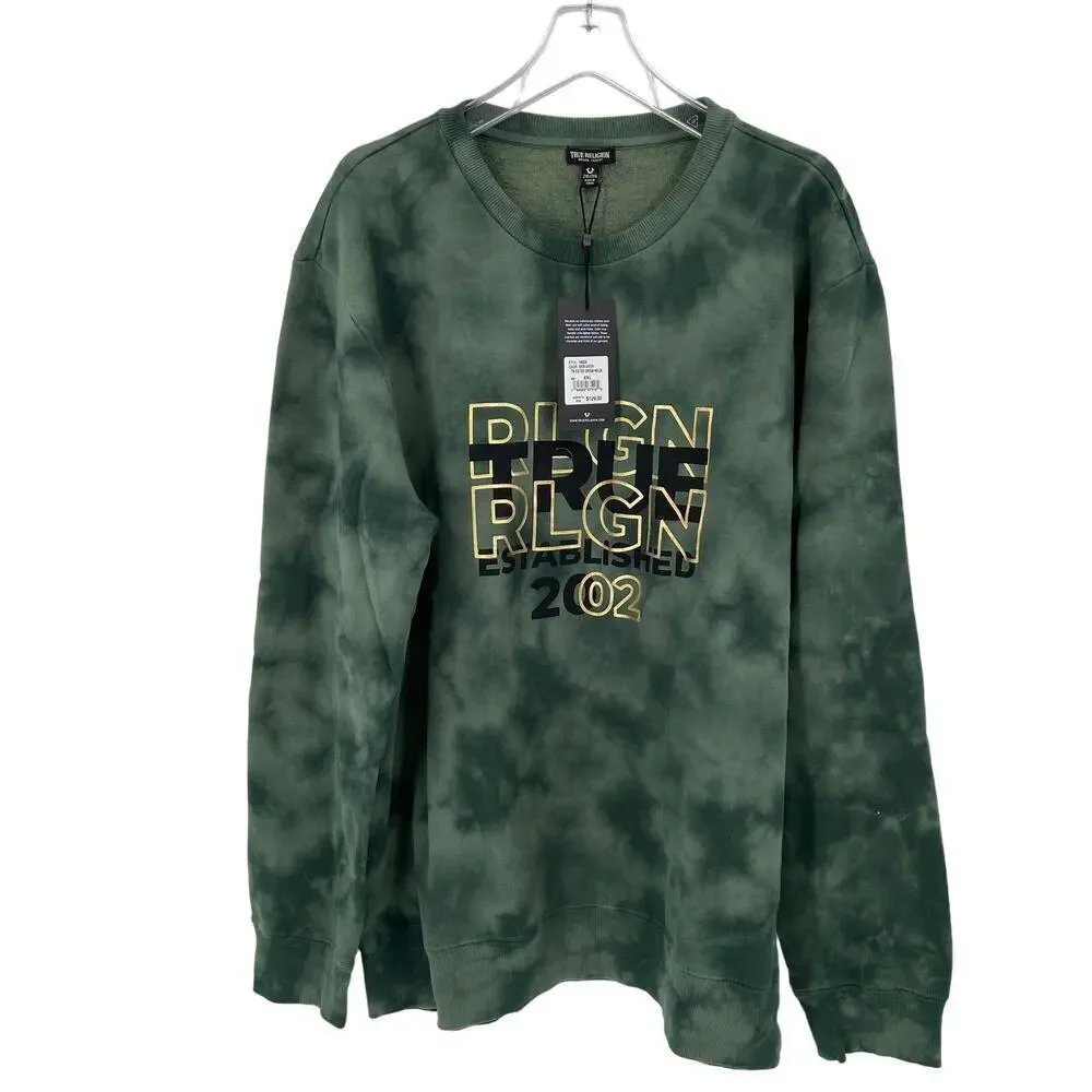 True Religion Logo Crewneck Sweatshirt Duck Green Camouflage Size 2XL